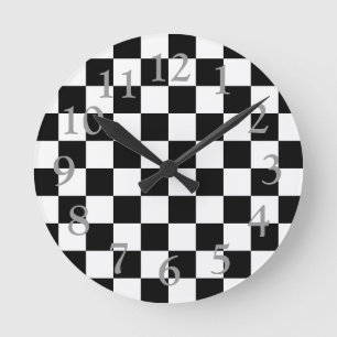 Retro Black/White Contrast Chequerboard Pattern Round Clock