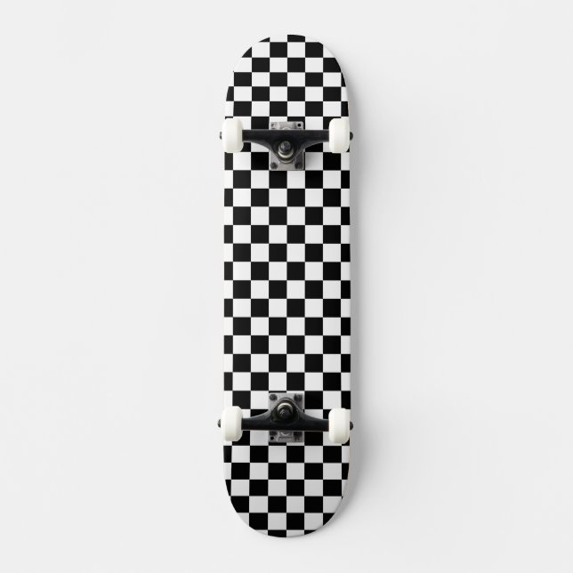 Retro Black/White Contrast Chequerboard Pattern Skateboard (Front)
