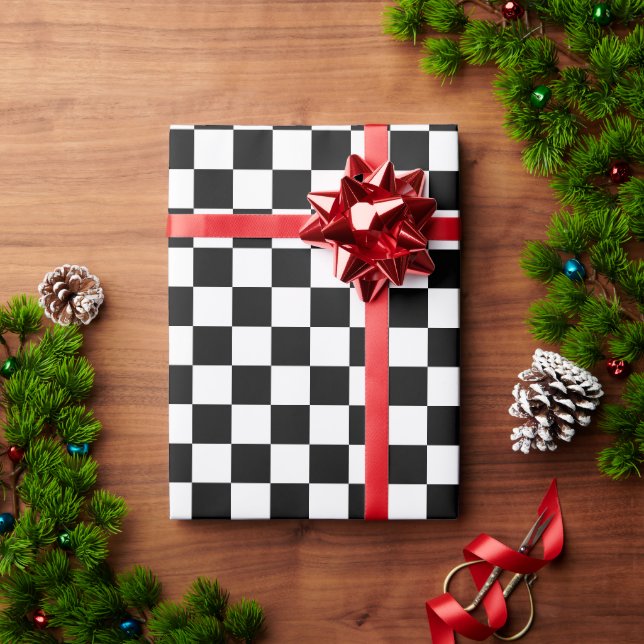 Retro Black/White Contrast Chequerboard Pattern Wrapping Paper (Holiday Gift)