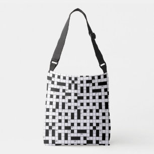 Retro Black White Crossword Puzzle Pattern Crossbody Bag