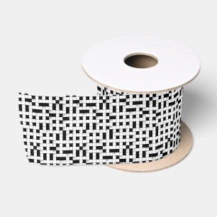 Retro Black White Crossword Puzzle Pattern Satin Ribbon