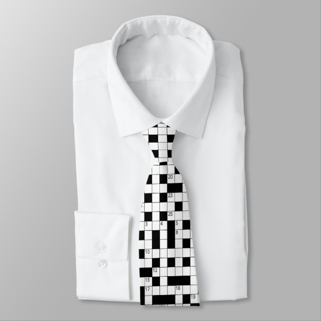 Retro Black White Crossword Puzzle Pattern Tie (Tied)