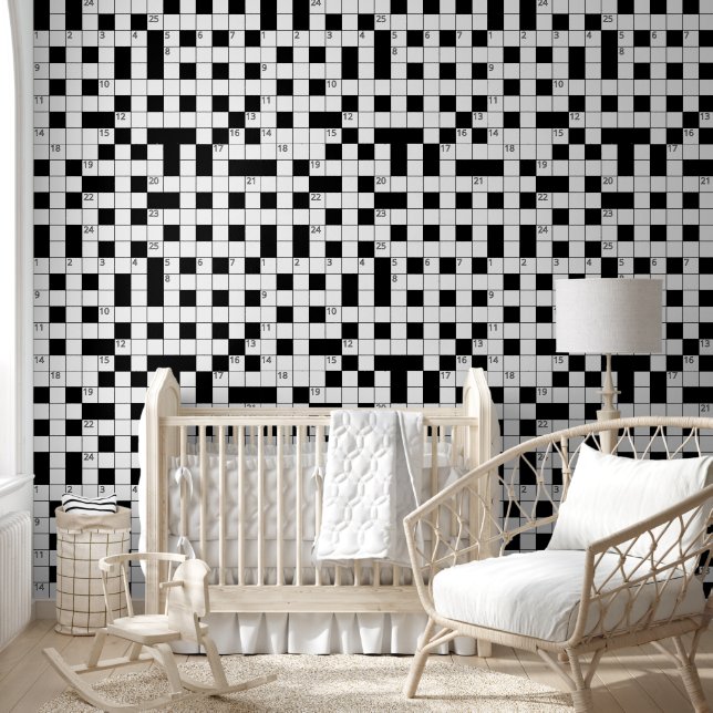 Retro Black White Crossword Puzzle Pattern Wallpaper (Kids)