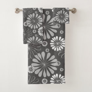 Retro Black White daisy Pattern Bath Towel Set