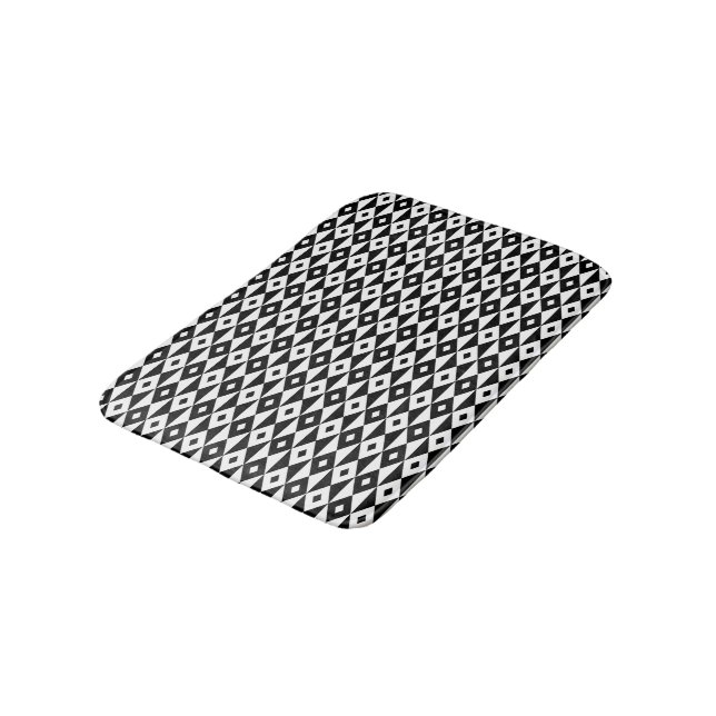 Retro Black White Diamond Shape Modern Pattern Bath Mat (Angled)