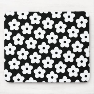 Retro Black & White Floral Elegant Botanical Gift Mouse Mat