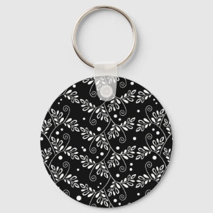 Retro black white floral Keychain