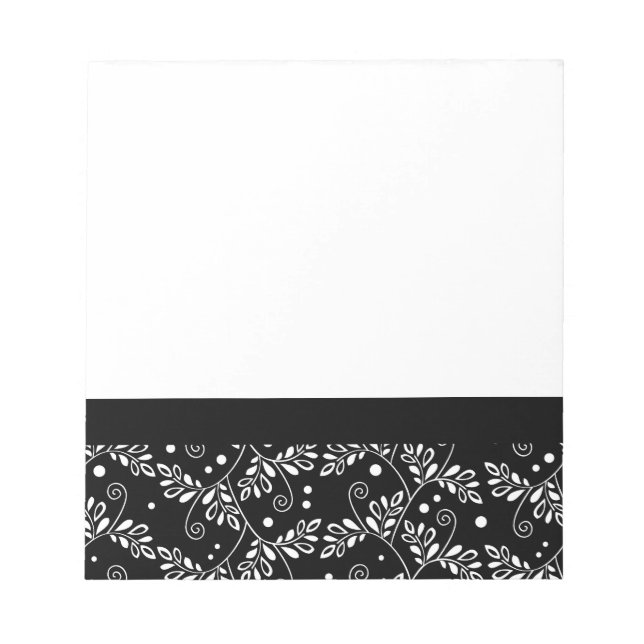 Retro black white floral Notebook Notepad (Front)