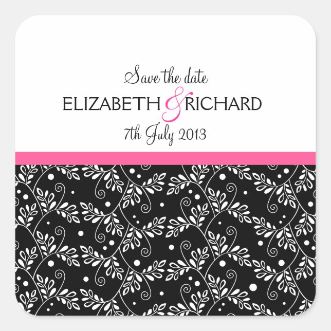 Retro black white floral 'Save the Date' Sticker (Front)