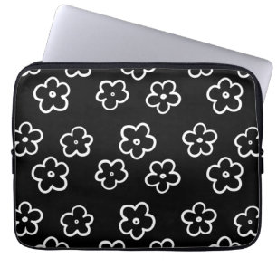 Retro Black & White Floral Timeless Chic Gift Laptop Sleeve