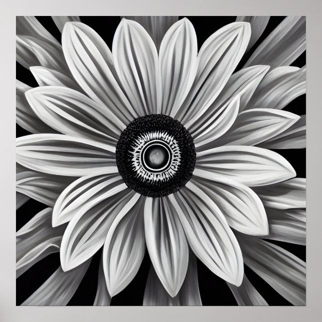 Retro Black & White Flower Poster (Front)