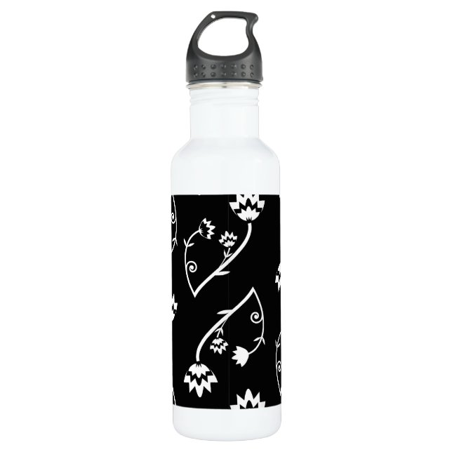 Retro black white flowers 710 ml water bottle (Front)