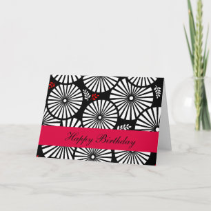 Retro black white flowers Birthday Card