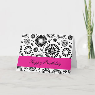 Retro black white flowers Birthday Card