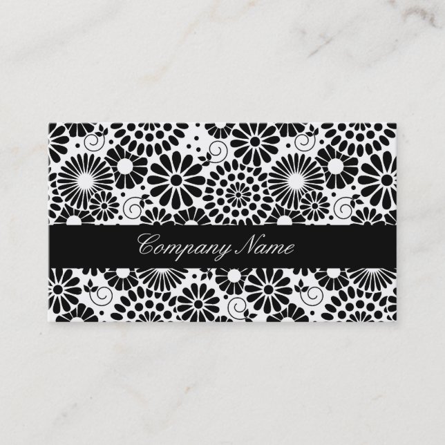 Retro black white flowers Business Card (Front)