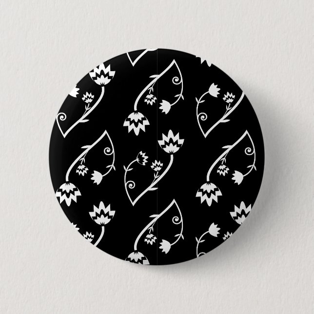 Retro black white flowers Button (Front)