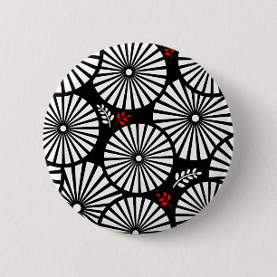 Retro black white flowers Button
