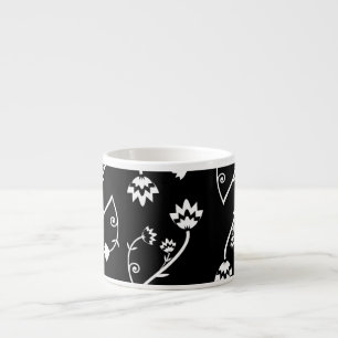 Retro black white flowers Espresso Mug