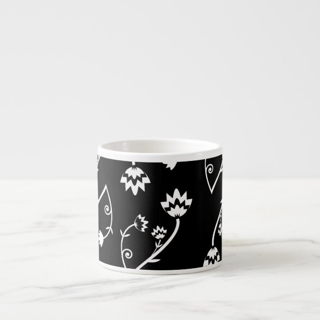 Retro black white flowers Espresso Mug (Front)