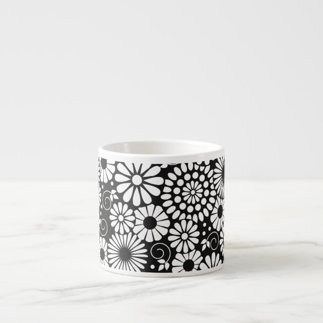 Retro black white flowers Espresso Mug (Front)
