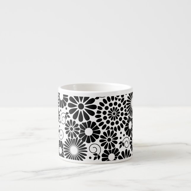 Retro black white flowers Espresso Mug (Front)