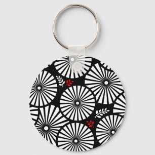 Retro black white flowers Keychain