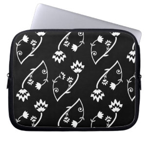 Retro black white flowers Laptop Sleeve