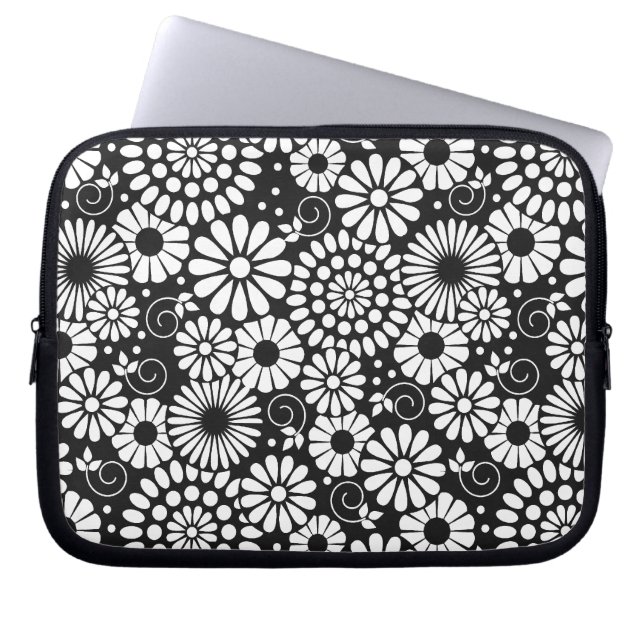Retro black white flowers Laptop Sleeve (Front)
