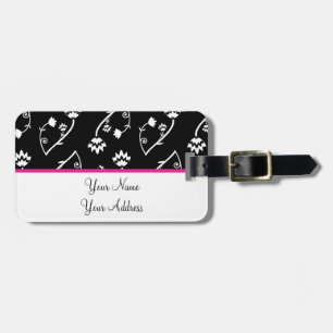 Retro black white flowers Luggage Tag