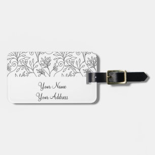 Retro black white flowers Luggage Tag
