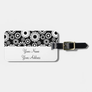 Retro black white flowers Luggage Tag