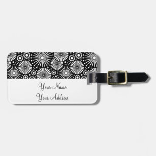 Retro black white flowers Luggage Tag