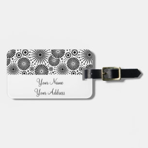 Retro black white flowers Luggage Tag