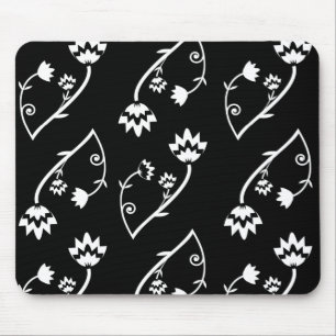 Retro black white flowers mousepad