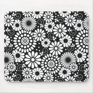 Retro black white flowers mousepad
