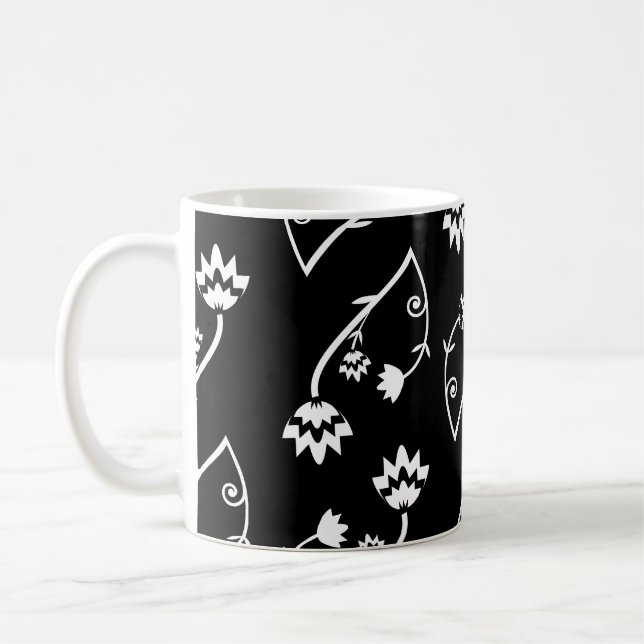 Retro black white flowers mug (Left)