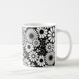 Retro black white flowers mug