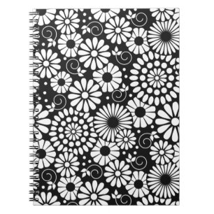 Retro black white flowers Notebook