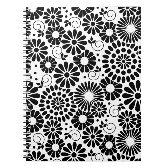 Retro black white flowers Notebook (Front)
