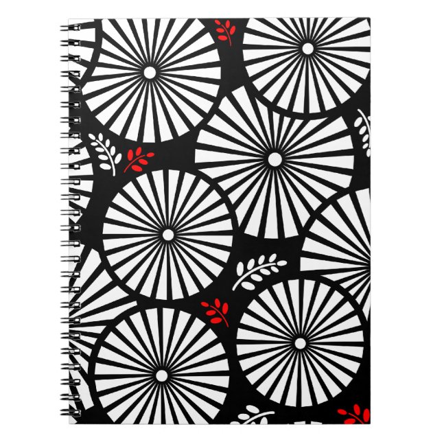 Retro black white flowers Notebook (Front)