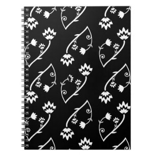 Retro black white flowers Notebook