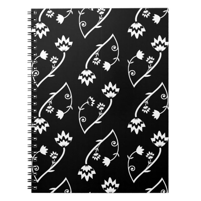 Retro black white flowers Notebook (Front)