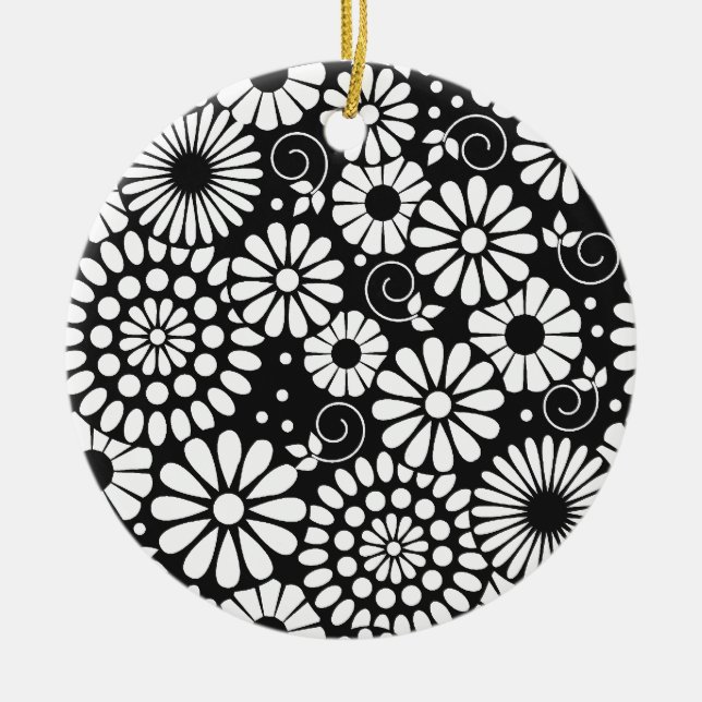 Retro black white flowers Ornament (Front)