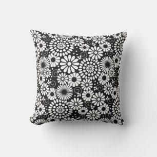 Retro black white flowers Pillow
