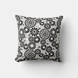 Retro black white flowers Pillow