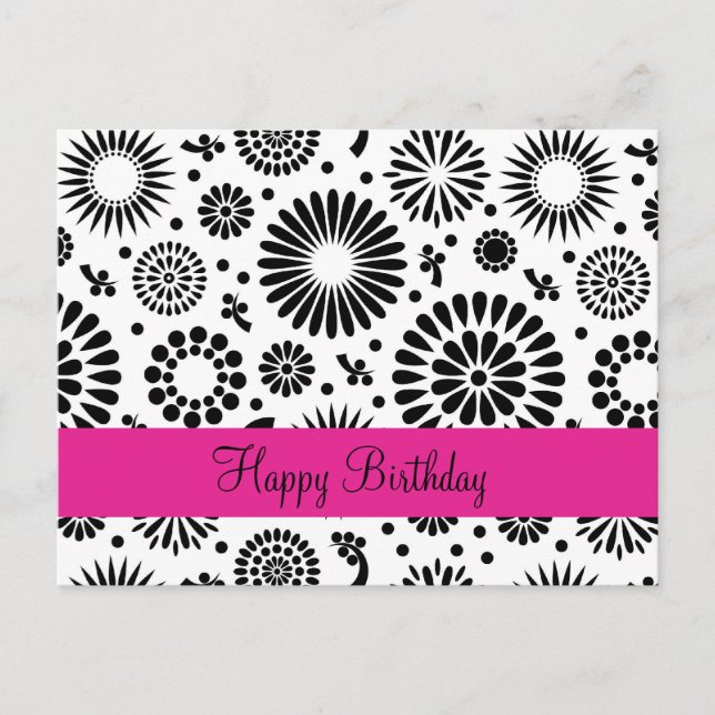 Retro black white flowers Postcard (Front)
