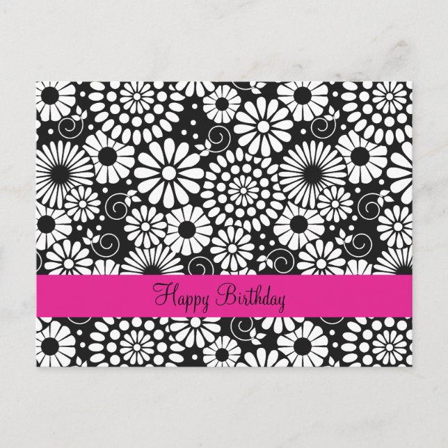 Retro black white flowers Postcard (Front)