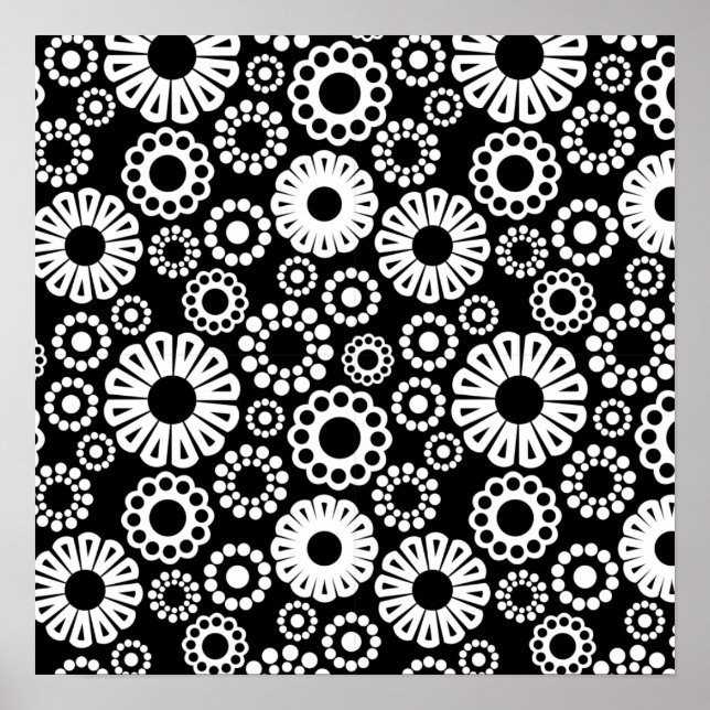 Retro black white flowers Poster (Front)