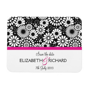 Retro black white flowers 'Save the date' Magnet