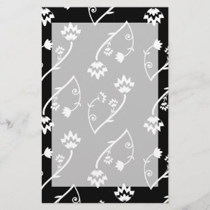 Retro black white flowers Stationery